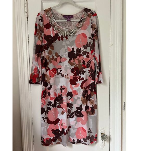 Argenti Dress Women's Size 10 Chiffon Shift abstract Floral Beaded - Picture 1 of 10